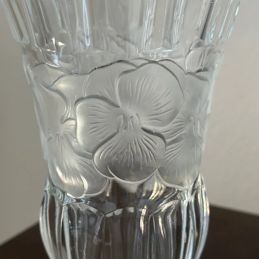 Clear Depression Glass Footed Vase‎ Frosted Floral Pedestal Base Table Decor